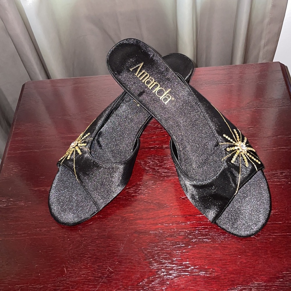 Kitten Heel Mules by Amanda, Black w Sparkles SZ9M